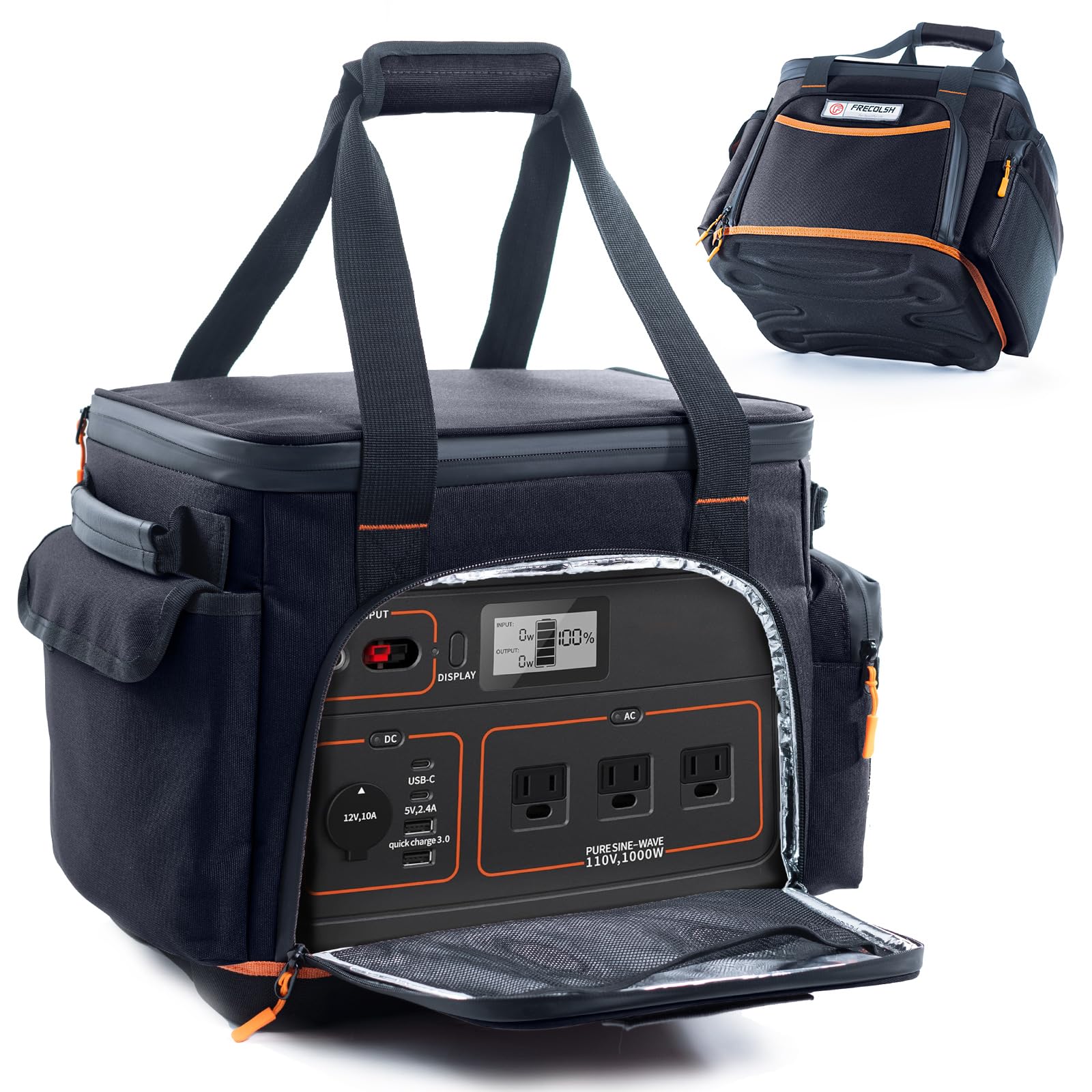 FRECOLSH front view holding Jackery Explorer 1000 for protected transport