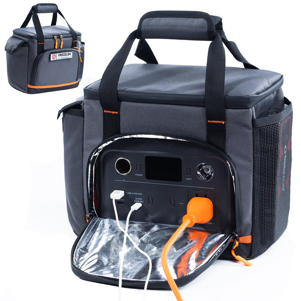 FRECOLSH front view with Jackery inside showing organized protection