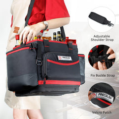 FRECOLSH interior with removable dividers and insulated pocket keeping drinks cold