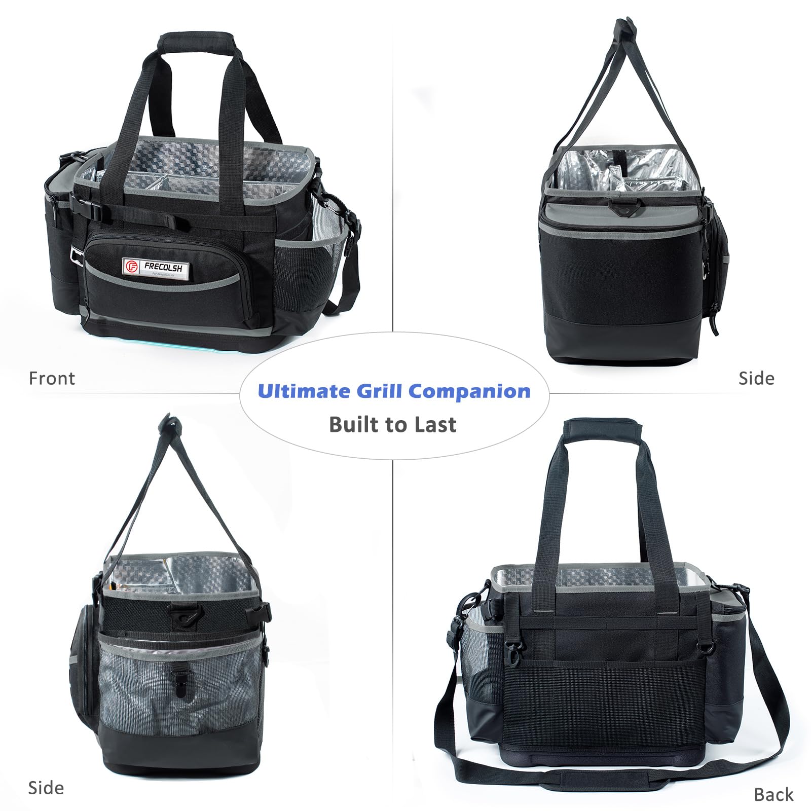 FRECOLSH caddy on tailgate with grill tools and drinks, ideal portable cooking solution