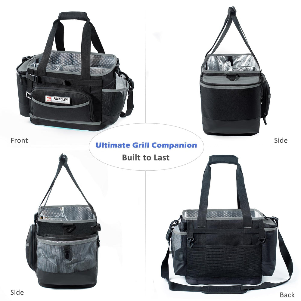 FRECOLSH caddy on tailgate with grill tools and drinks, ideal portable cooking solution