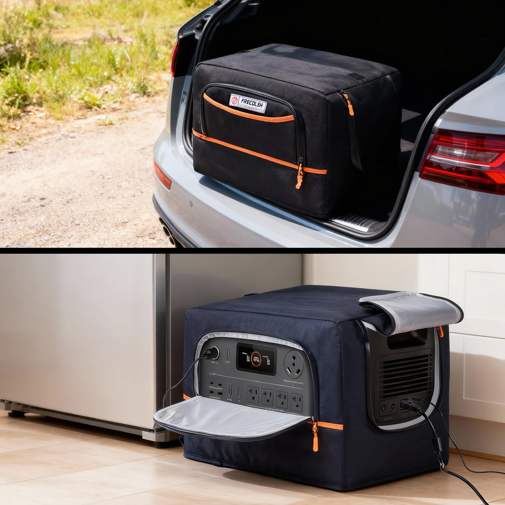 FRECOLSH cover next to hand showing size and easy handling for Jackery HomePower 3000