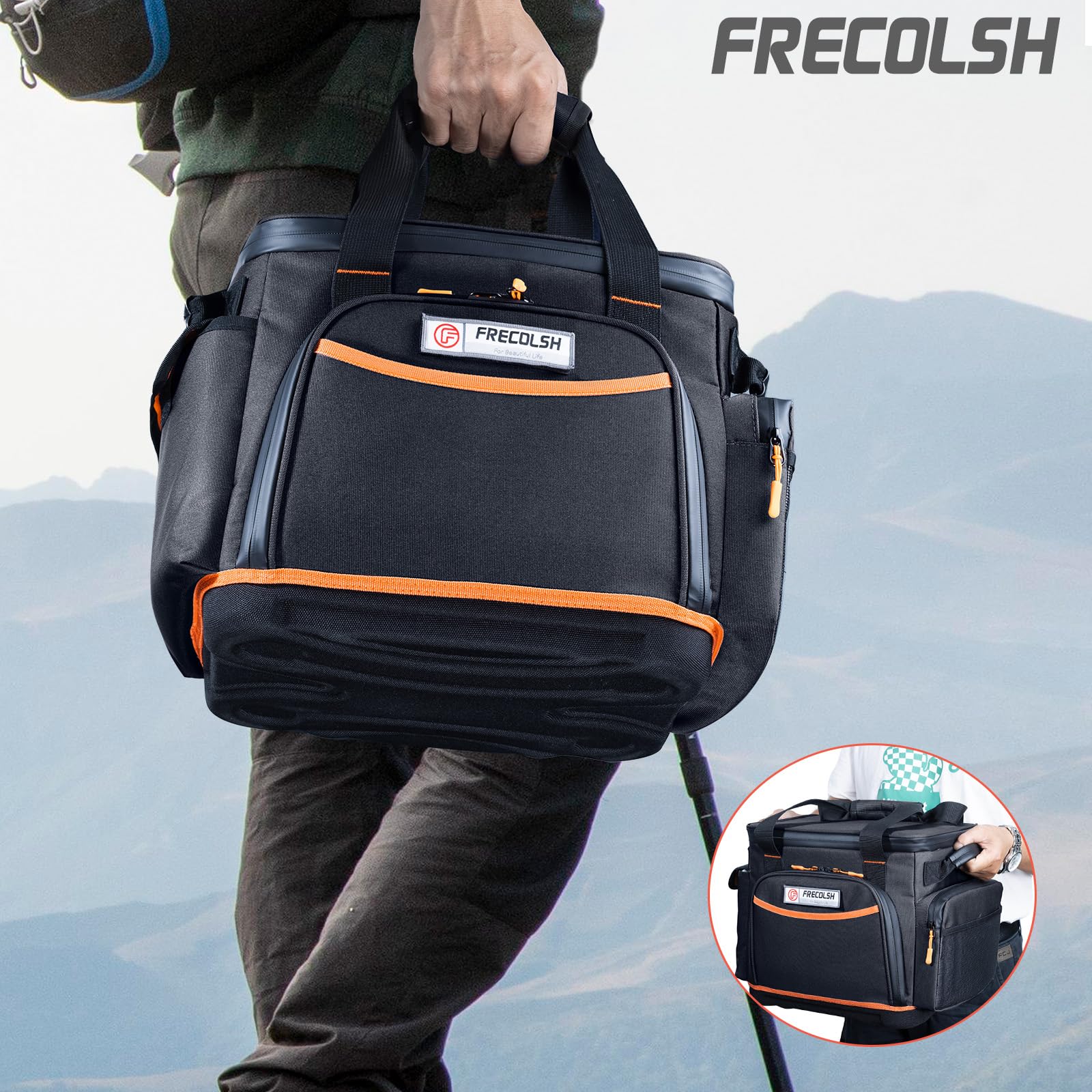FRECOLSH in campground with bagged Jackery for outdoor convenience