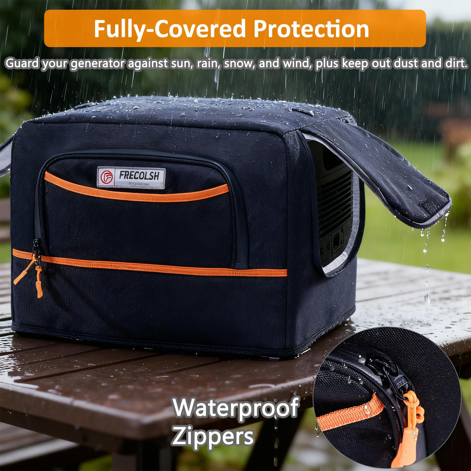 FRECOLSH side pocket holding cables and adapters keeping Jackery HomePower 3000 organized