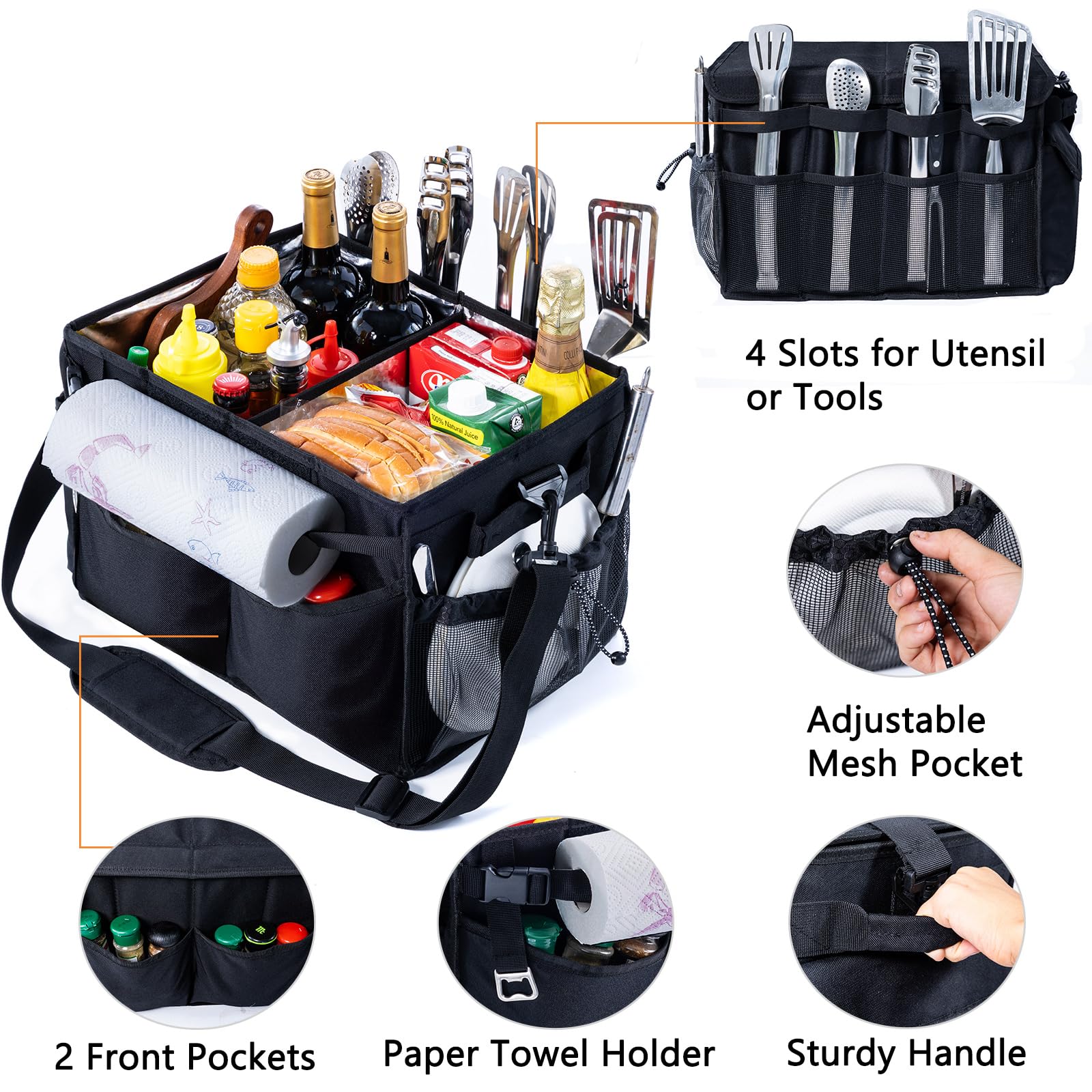 FRECOLSH side pockets and paper towel holder offering quick-access organization