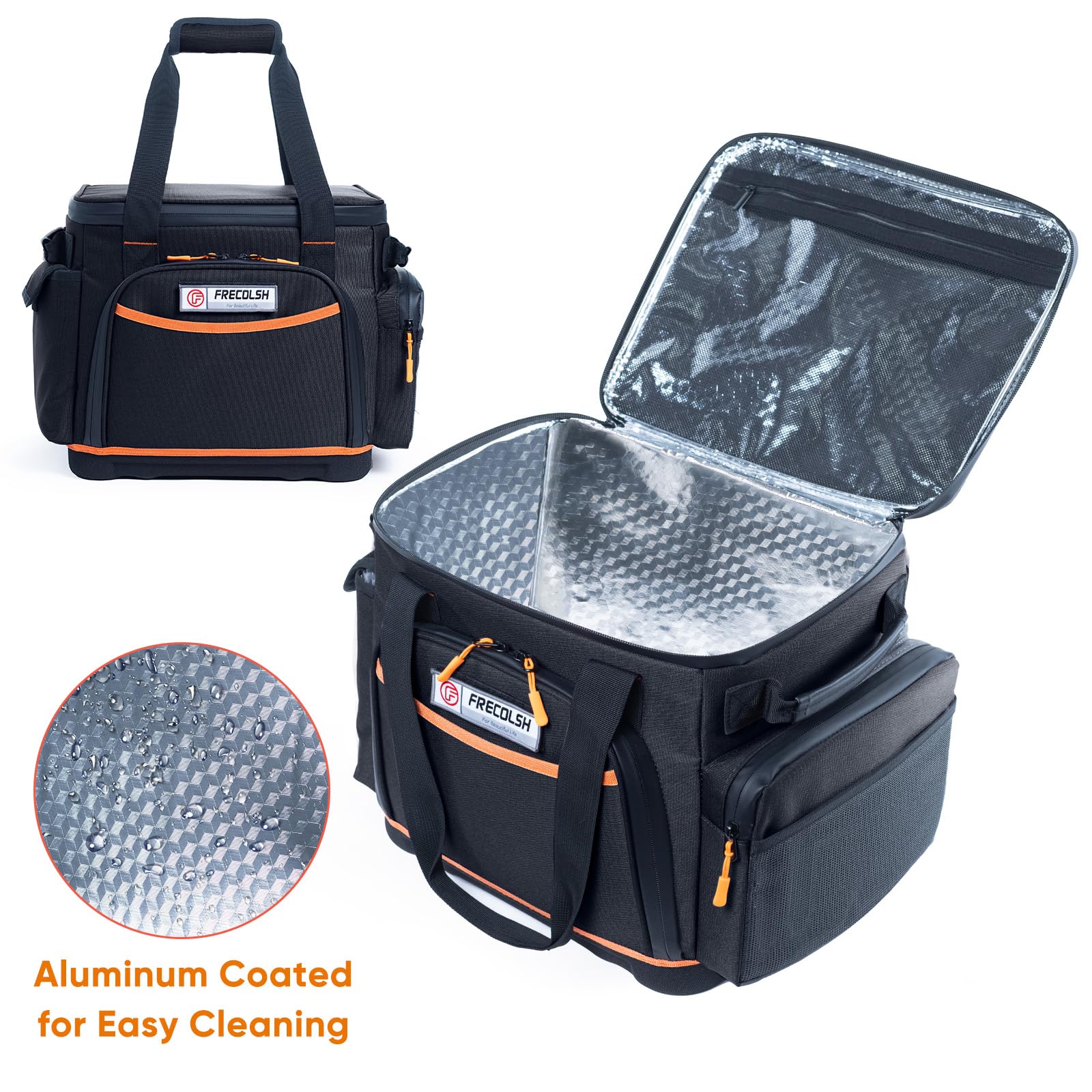 FRECOLSH top lid open revealing mesh pocket for tidy accessories