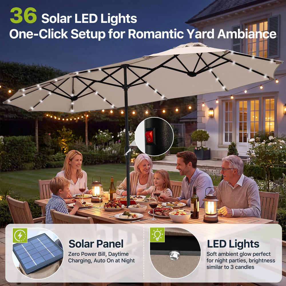 FREE SOLDIER LED lights lit at dusk providing warm ambient lighting benefit
