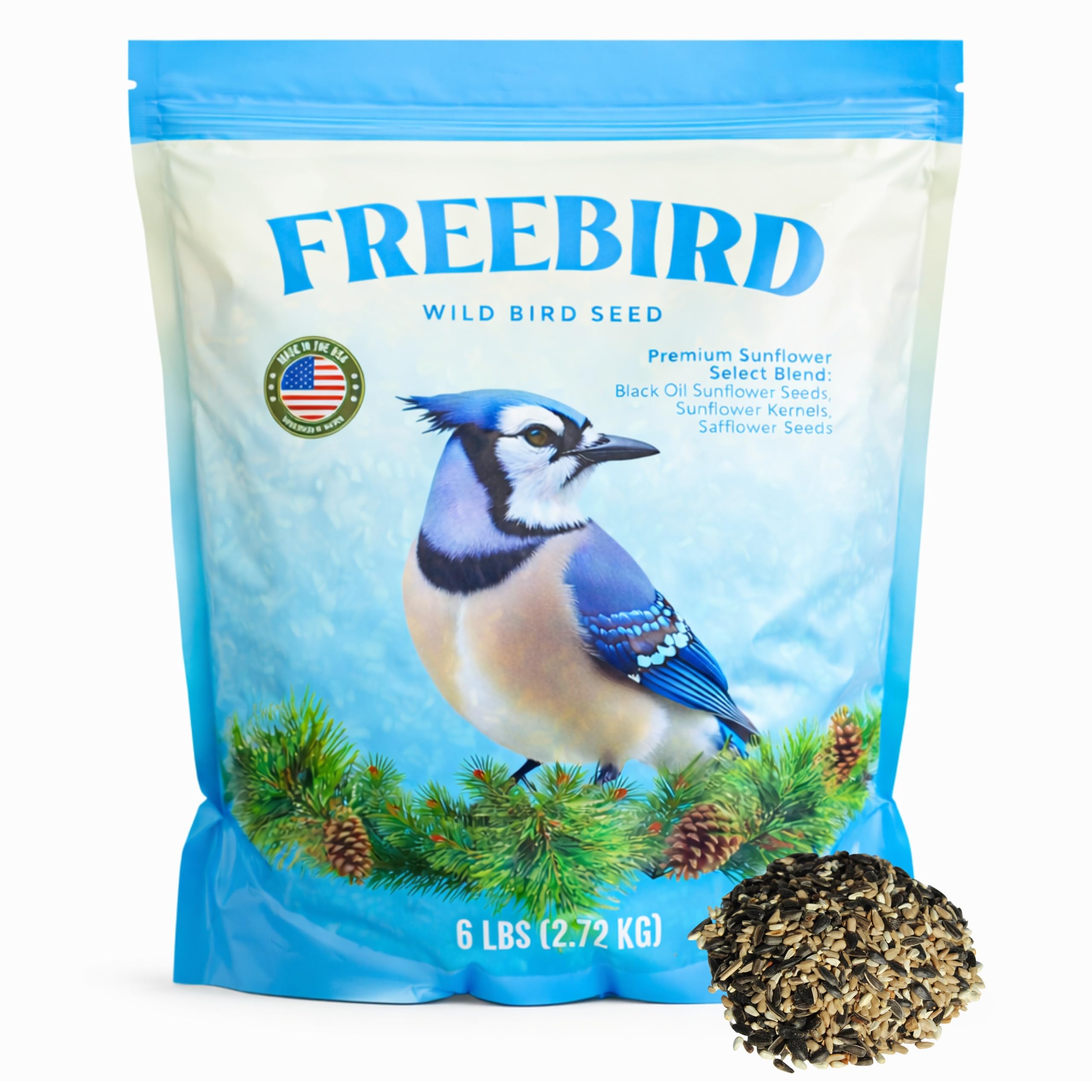FREEBIRD front packaging 6 lb bag showing label and resealable top for freshness