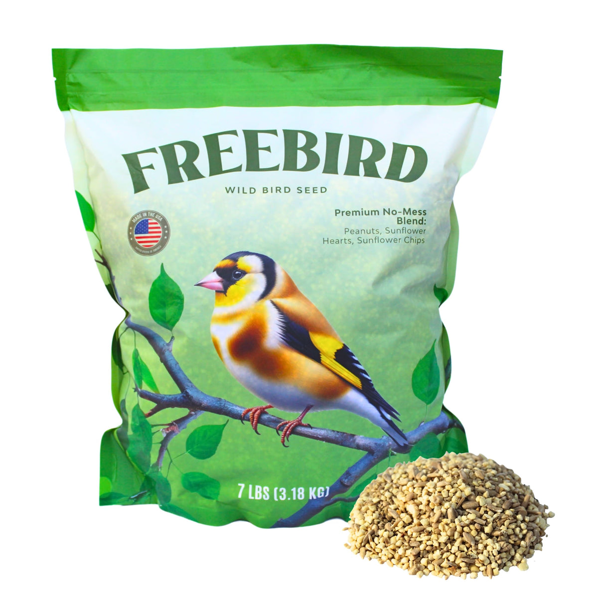 FREEBIRD front packaging 7 lb bag showing clean no-mess branding and benefits