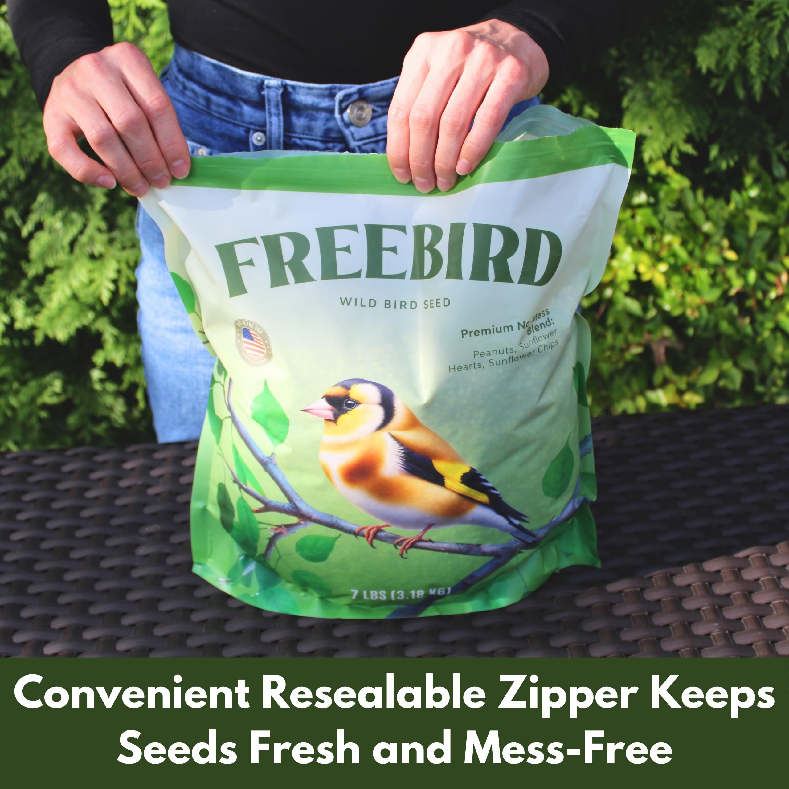 FREEBIRD product label and nutritional panel highlighting protein and fat content