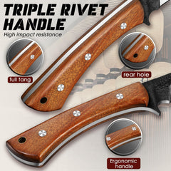 Freelander wood and leather sheath front view protecting blade during carry
