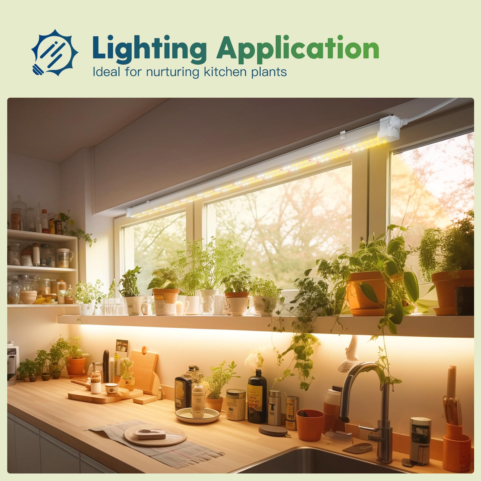 FREELICHT illuminating a kitchen herb setup for year-round fresh herbs benefit