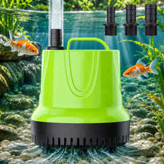 FREESEA front view of compact pond pump showing durable housing and benefits of long runtime