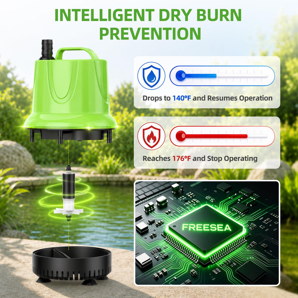 FREESEA pump installed in a small pond showing steady circulation and aesthetic benefit