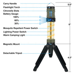 FREEZE2TRIM Mozz Shield mounted on tripod placed on picnic table for hands‑free lighting and repellent