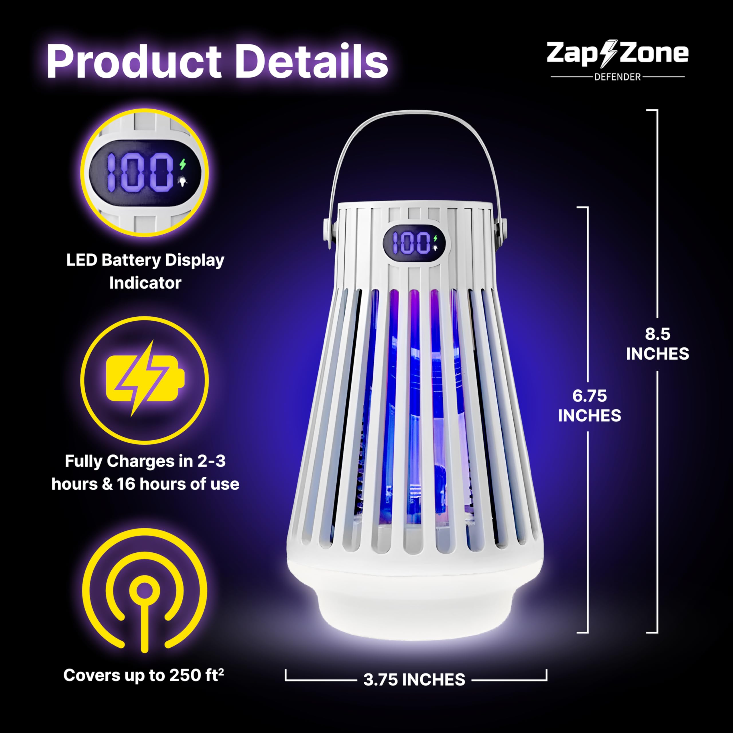 FREEZE2TRIM in-use on a patio at dusk demonstrating combined light and zapper convenience