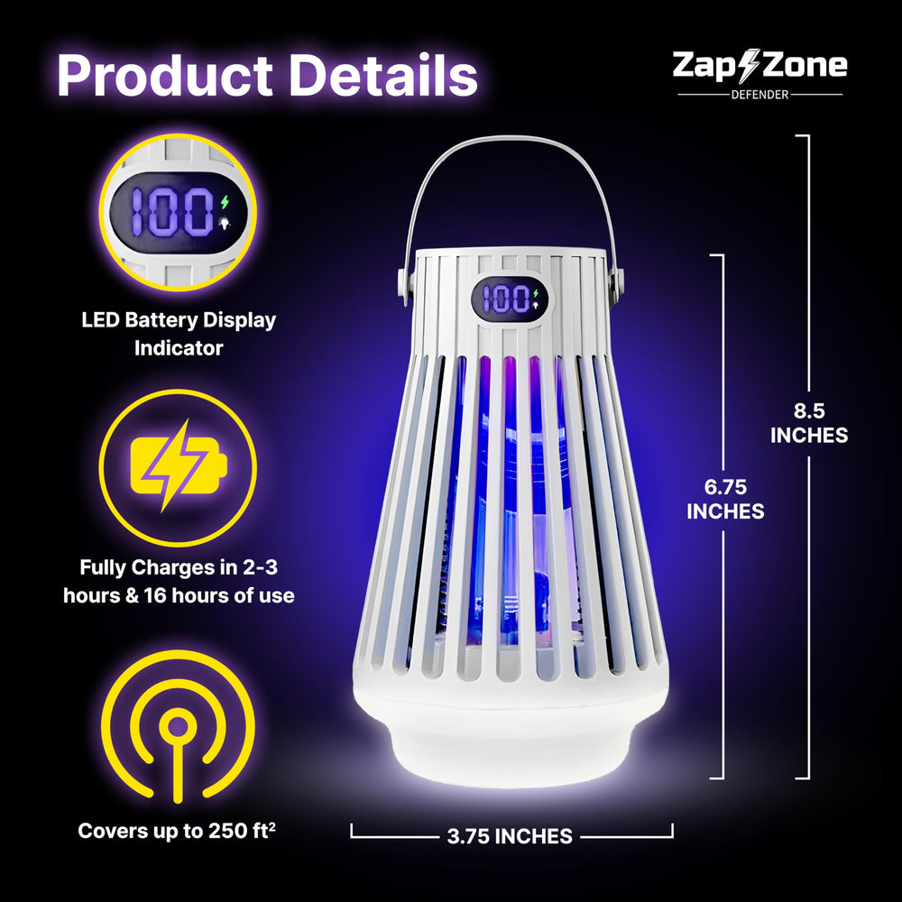 FREEZE2TRIM in-use on a patio at dusk demonstrating combined light and zapper convenience