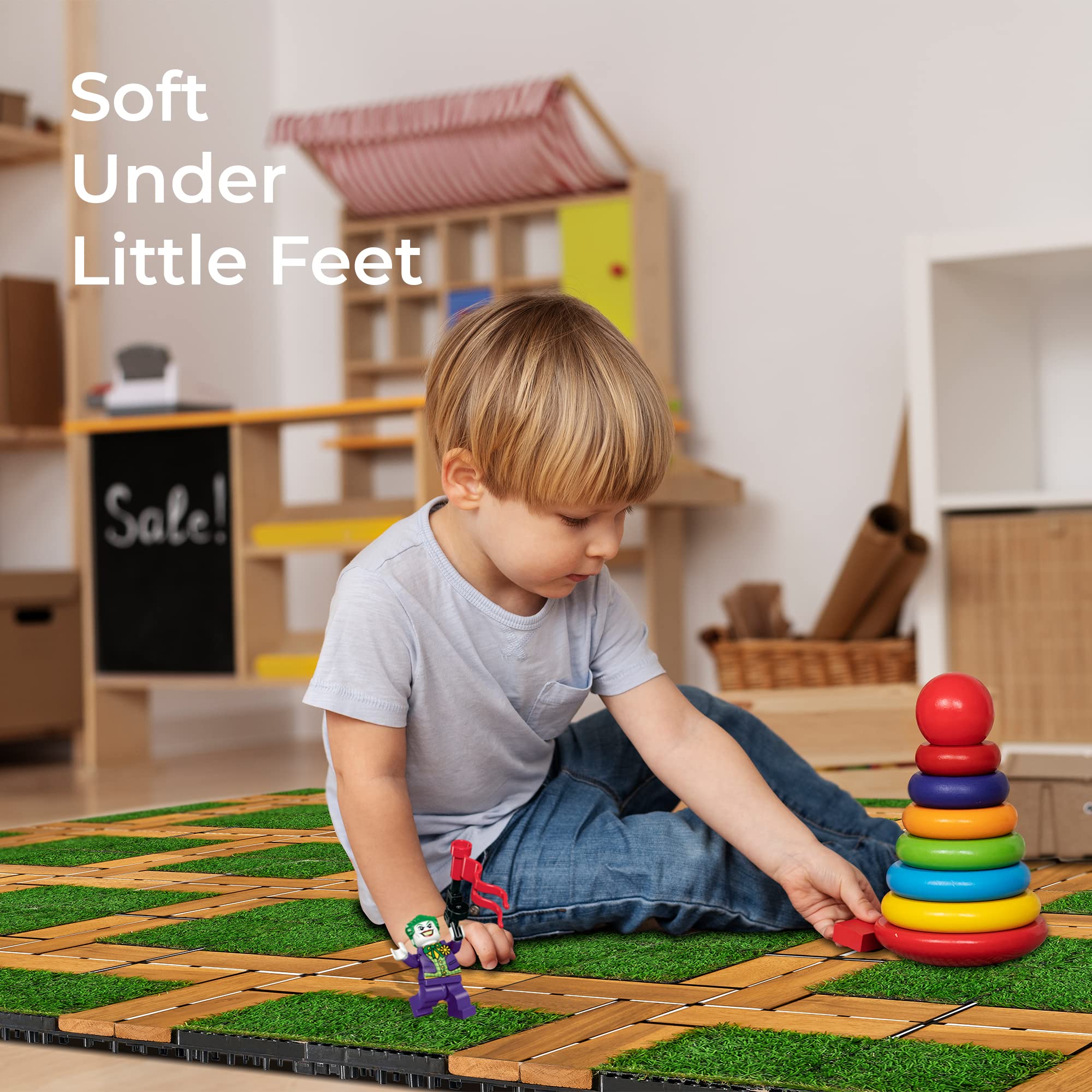FresGard tiles with dog playing showing pet-safe cushioned surface benefit