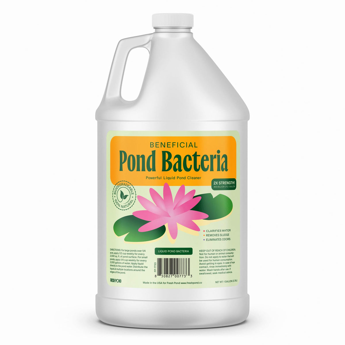 Fresh Pond front label showing product name and benefits for clear water