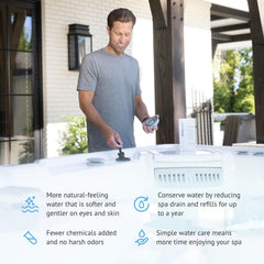 FreshWater cartridge installed in a hot tub showing quick swap and maintenance ease