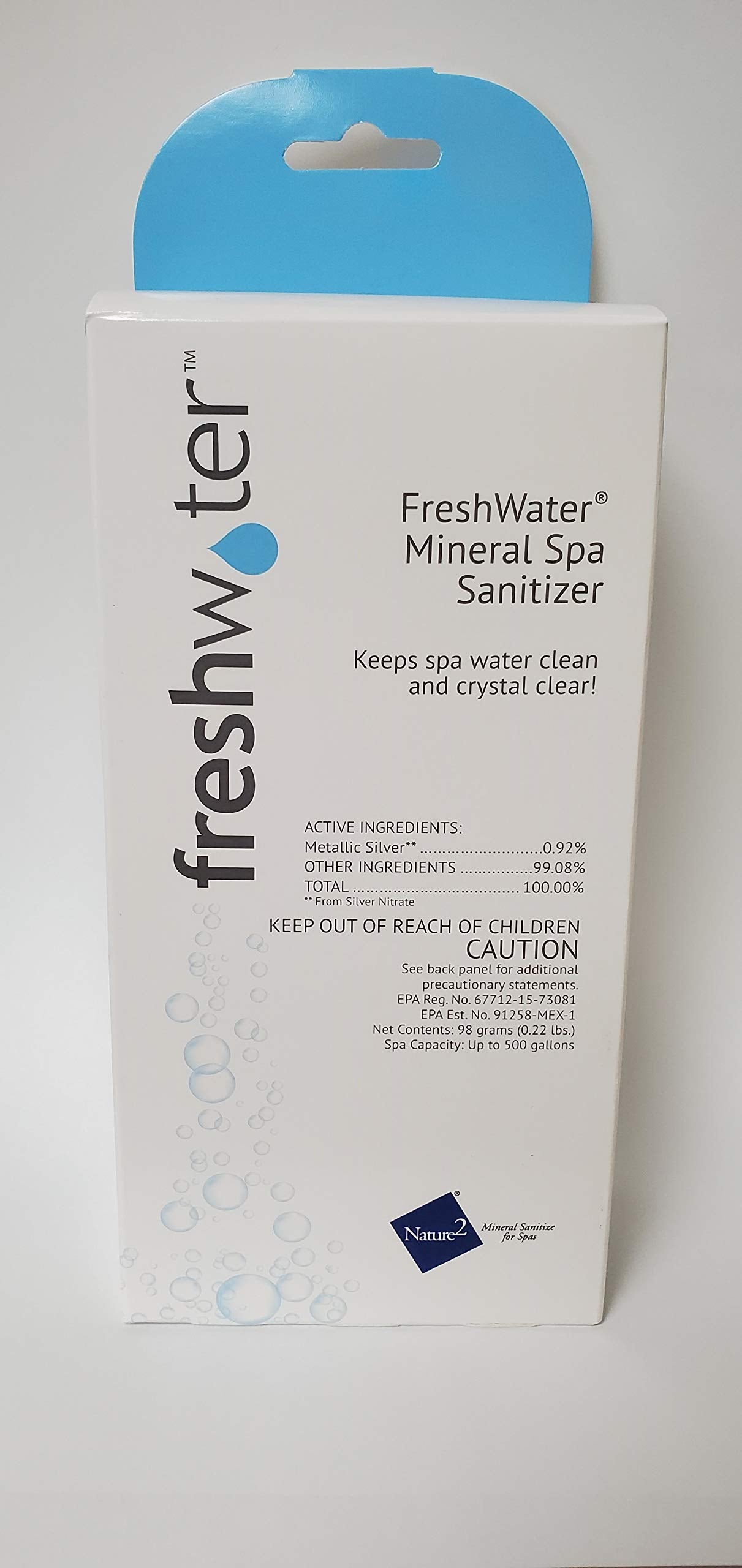 FreshWater silver ion cartridge front view showing label and fit, aids long-term water clarity