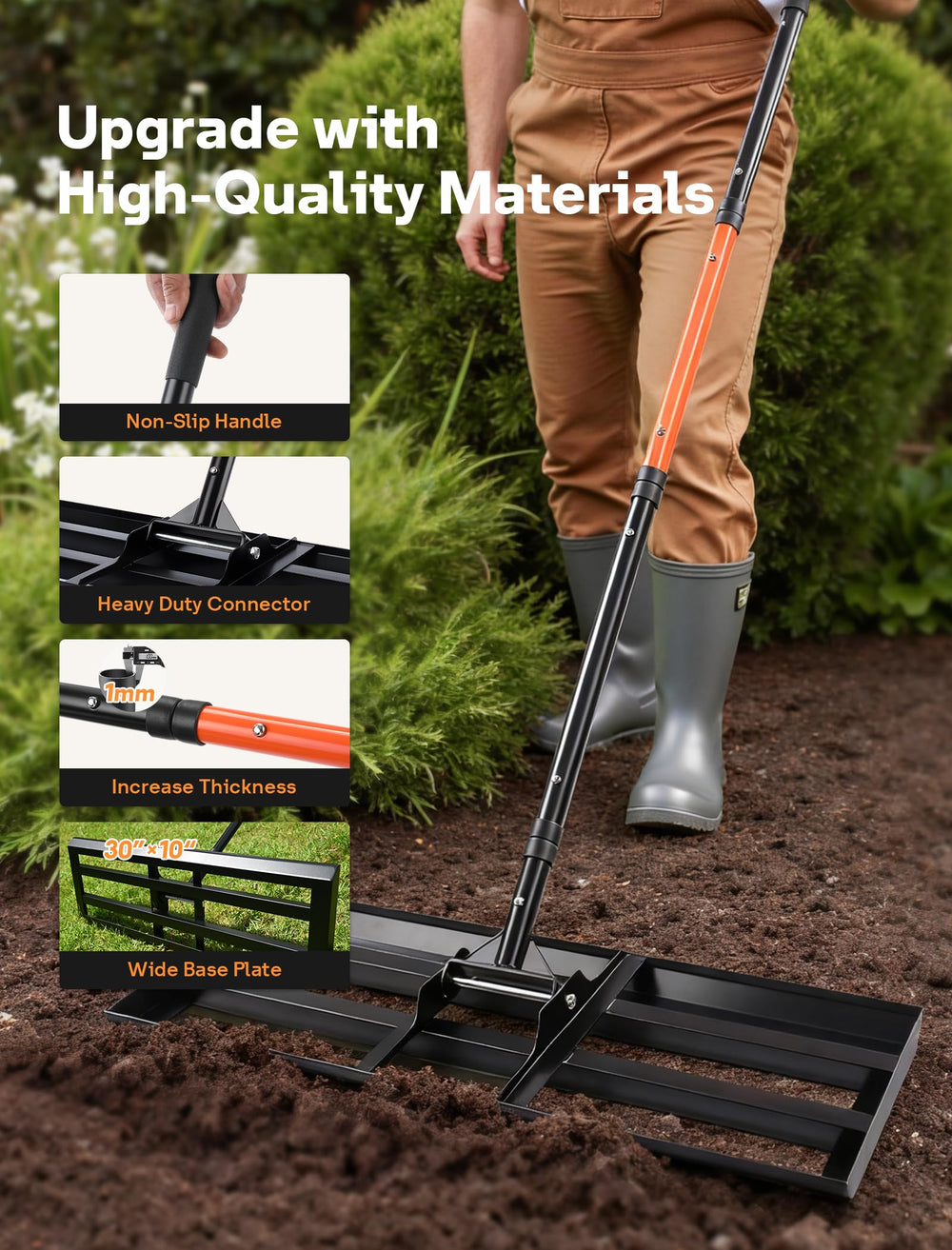 FRIDOU 78-inch handle fully assembled for reduced bending and reach