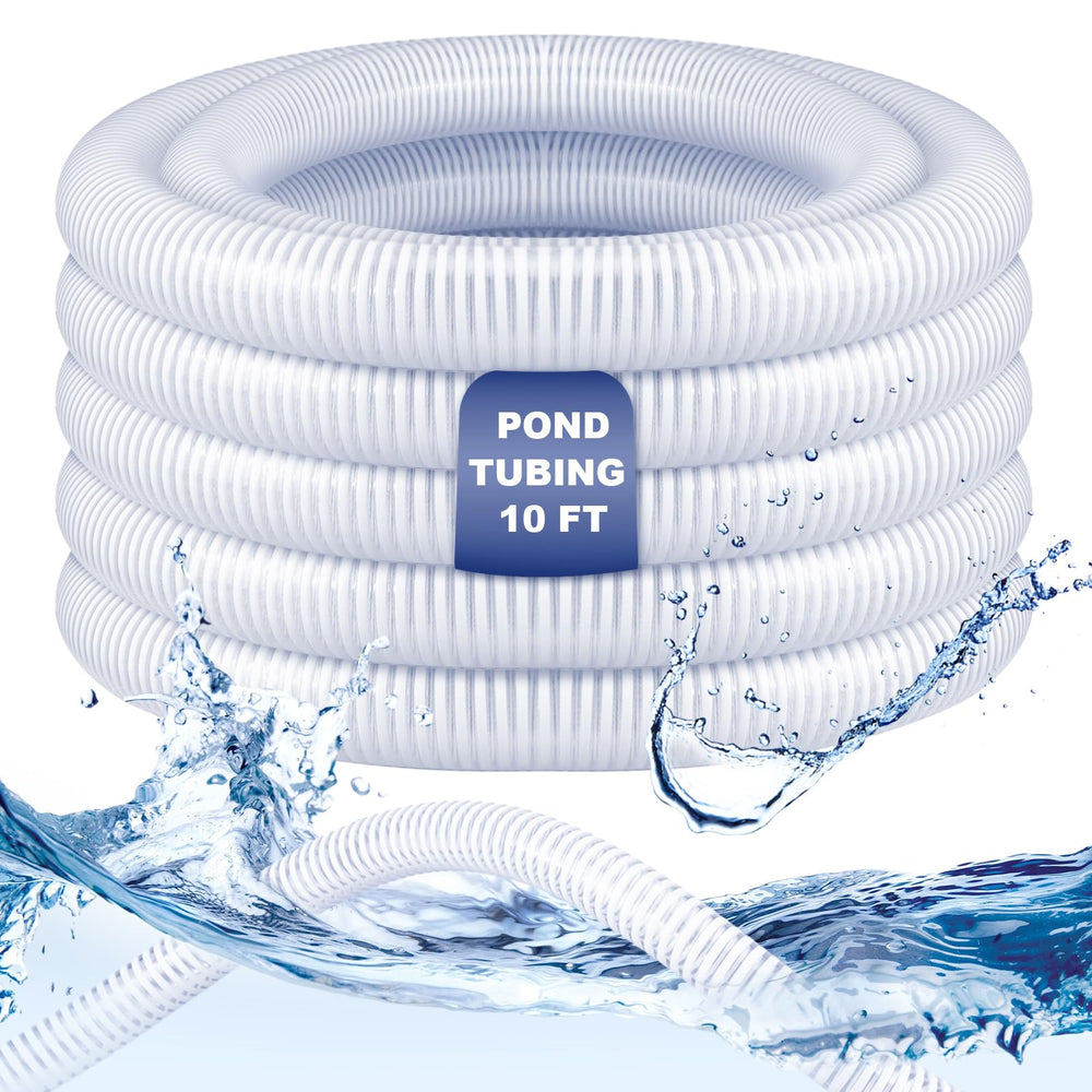 Frienda front view of clear pond tubing showing label and length, highlights durable construction