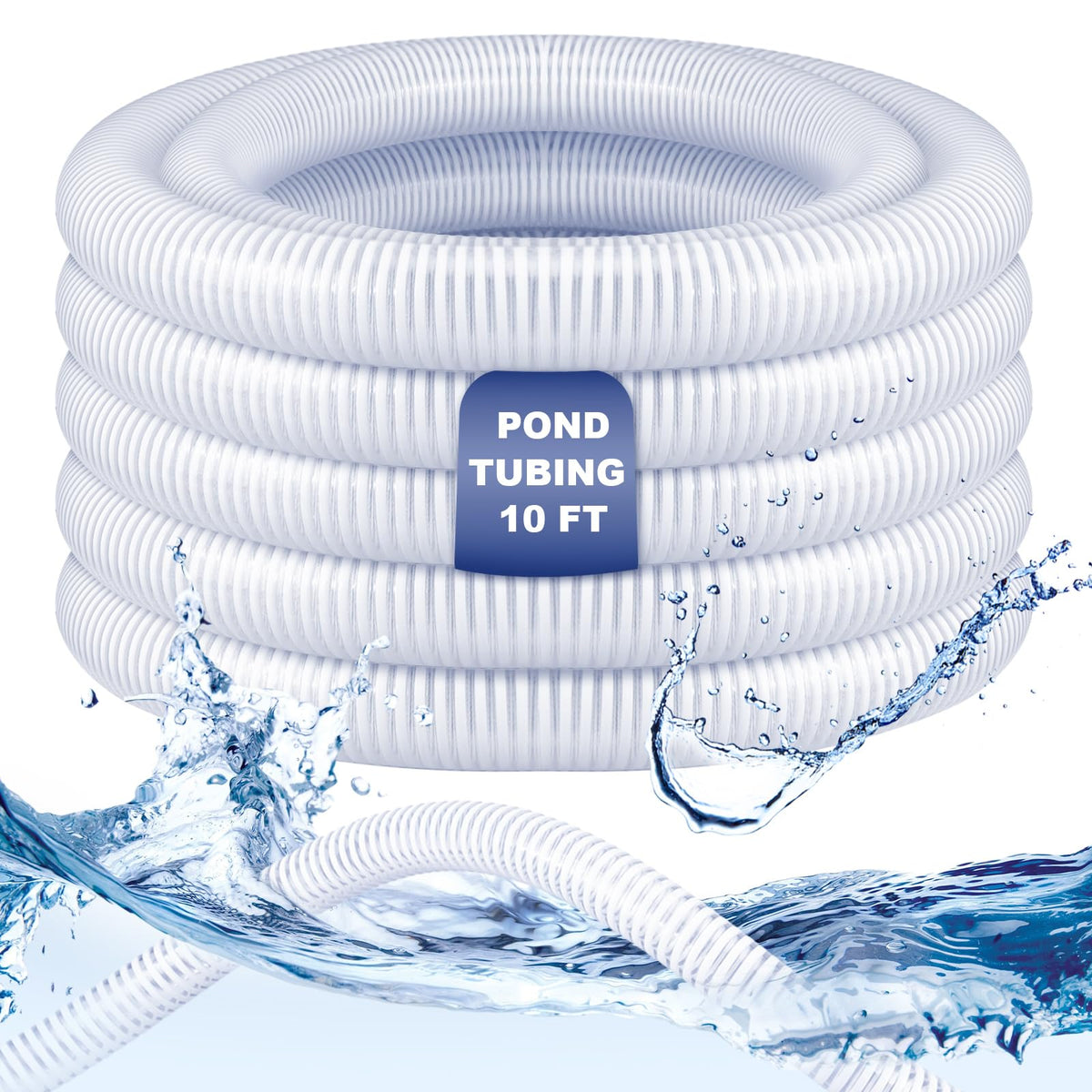 Frienda front view of clear pond tubing showing label and length, highlights durable construction