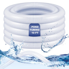 Frienda front view of clear pond tubing showing label and length, highlights durable construction