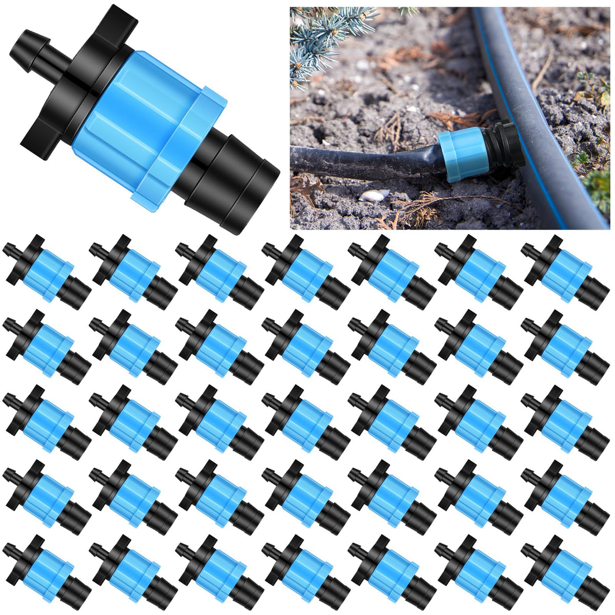 Frienda front packaging showing 100-piece blue drip tape connectors and clear labeling, easy inventory