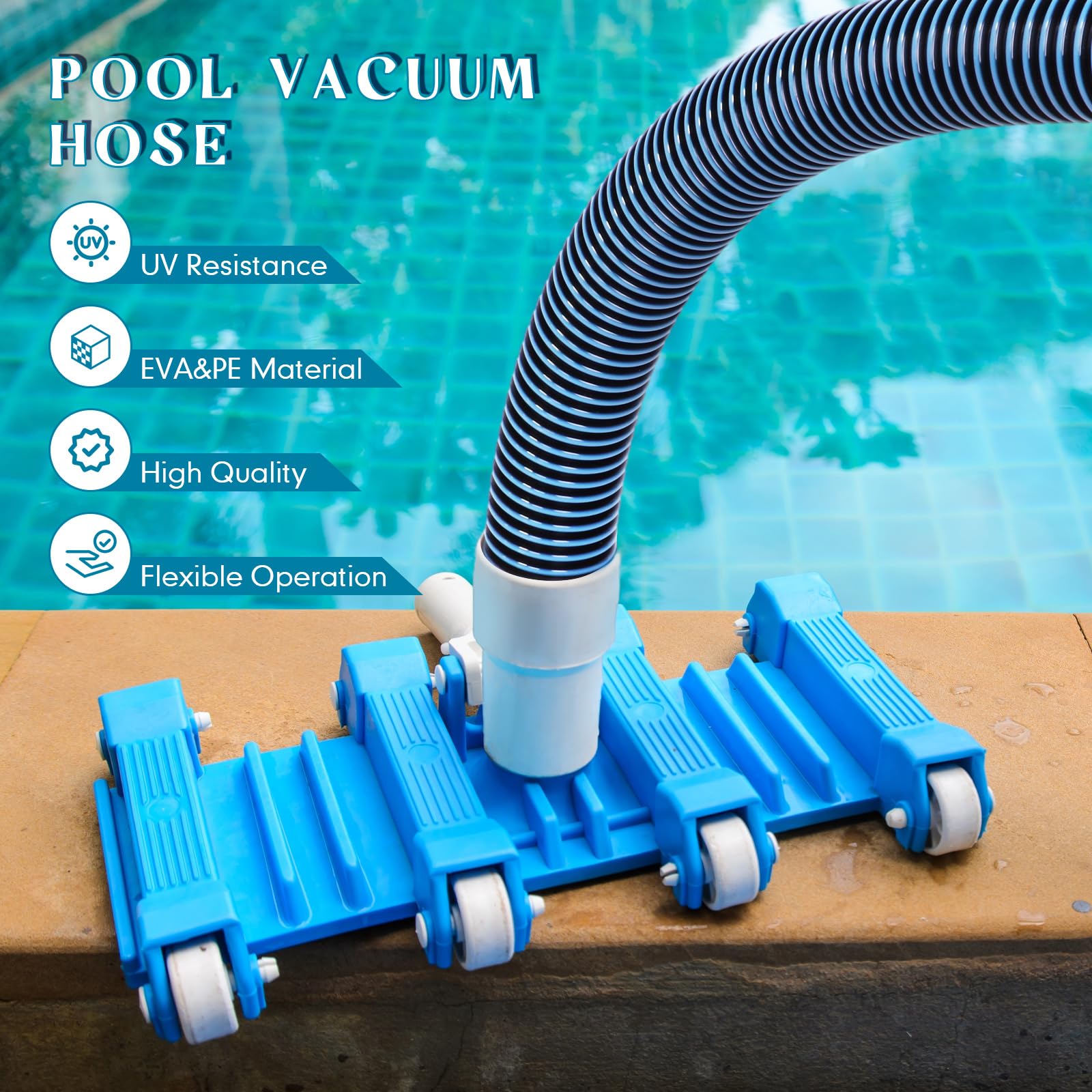Frienda hose connected to skimmer in pool showing reliable suction benefit