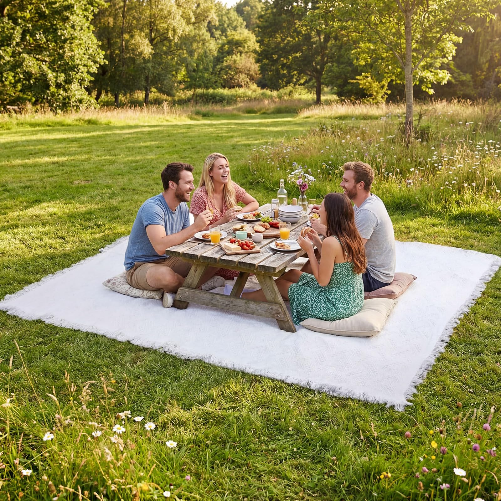 Frienda blanket in park used by a family benefit: roomy outdoor seating area