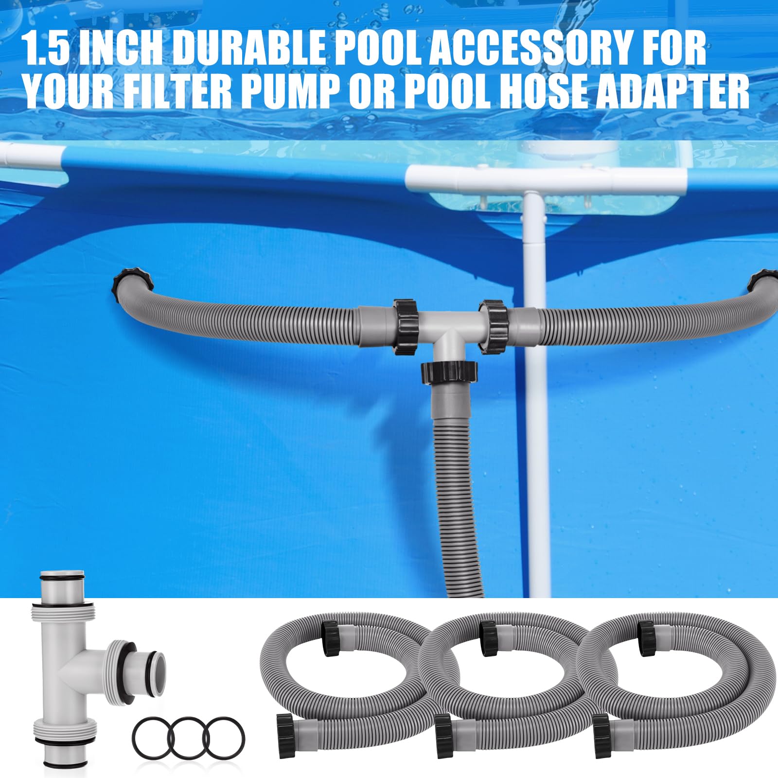 Frienda hose and adapter fitted pool-side showing neat routing and reliable filtration support