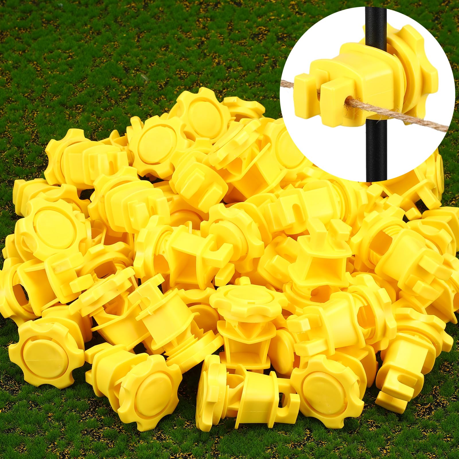 Frienda outdoor fence scene with insulators on posts showing practical use for livestock containment