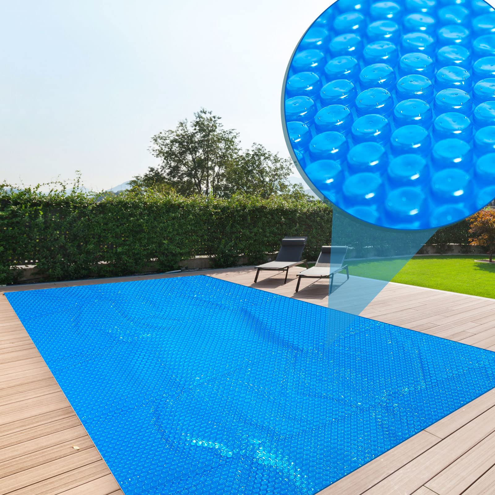 Frienda blanket on backyard spa in lifestyle setting showing cleaner water and reduced debris benefit