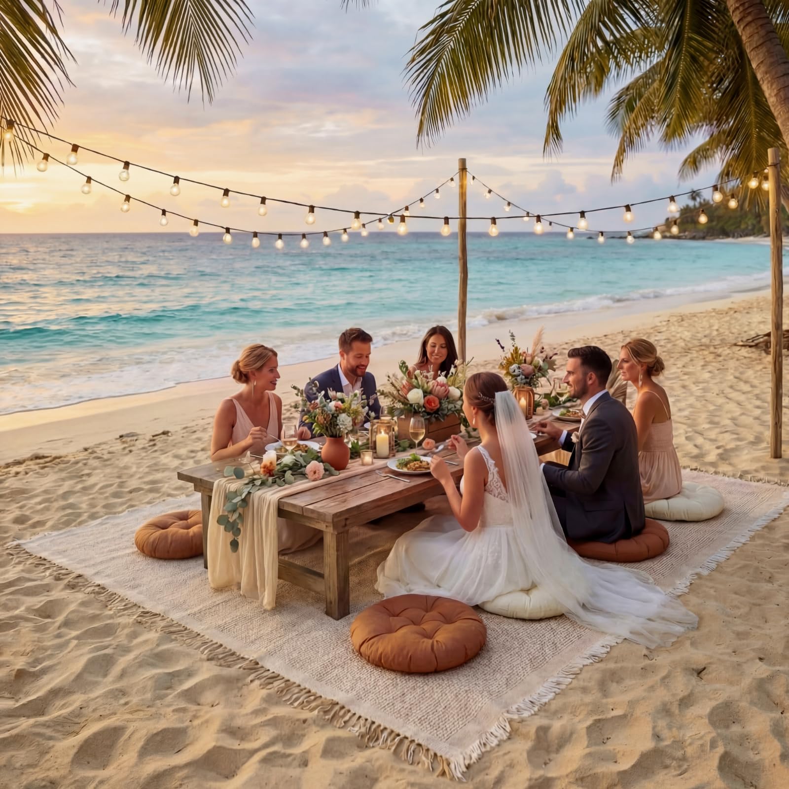 Frienda blanket showing scale with people, spacious seating for groups