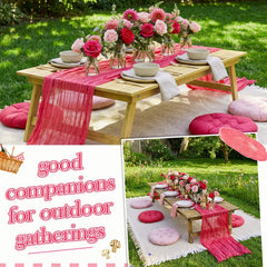 Frienda pink table runner draped on outdoor table adding elegant event styling