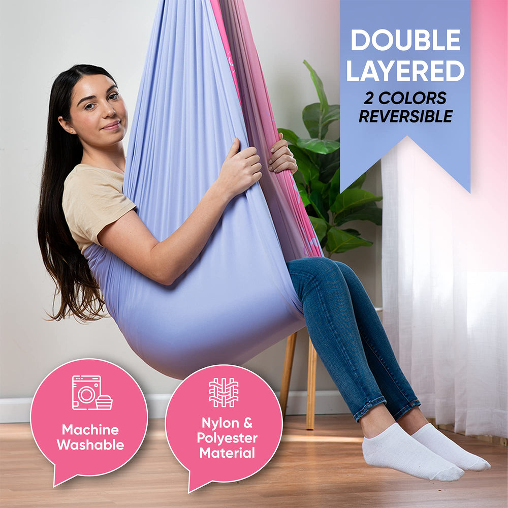 FRIENDLY CUDDLE adult relaxing in pod illustrating strong 300 lb capacity benefit