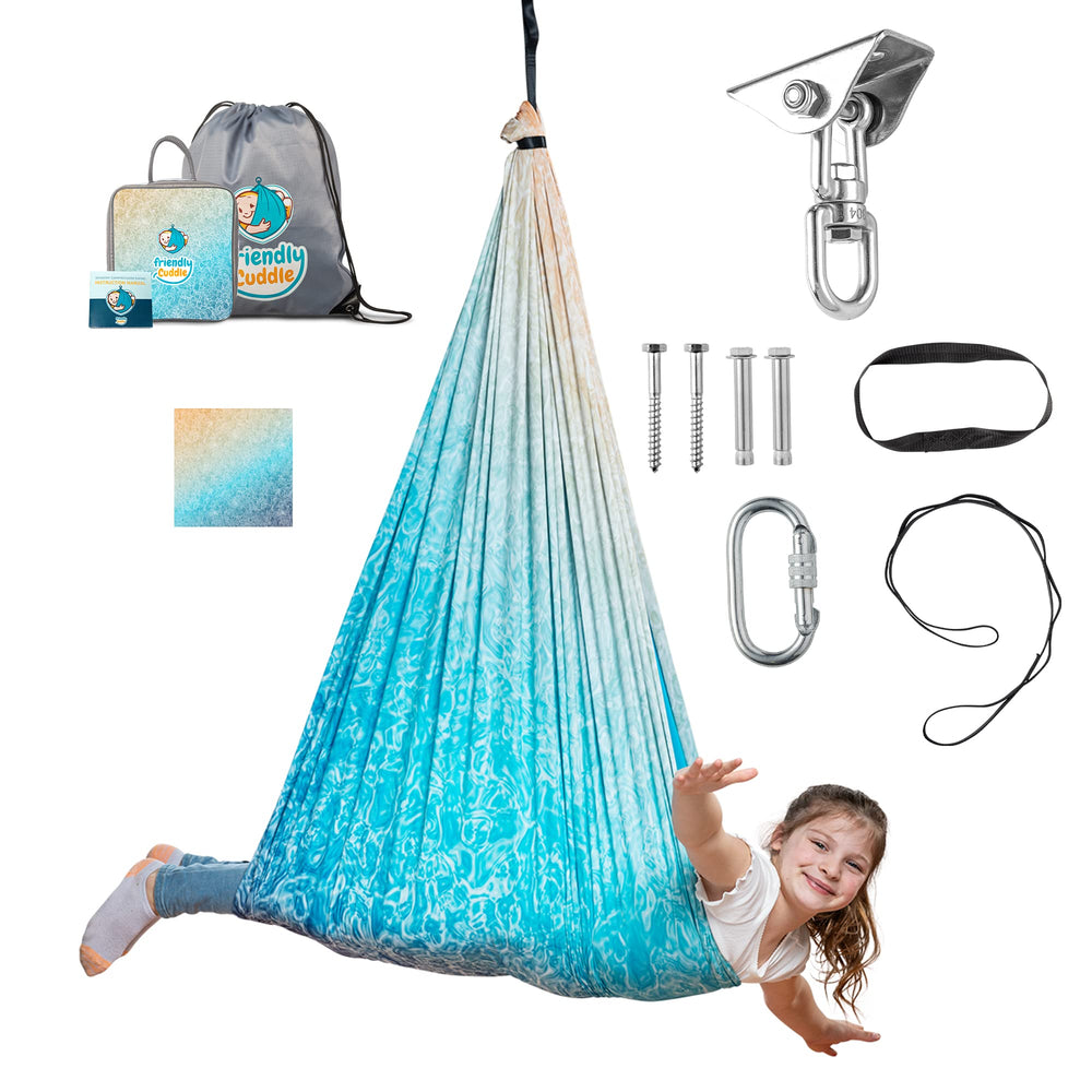 FRIENDLY CUDDLE front view of pod swing showing shape and entrance for comfy play