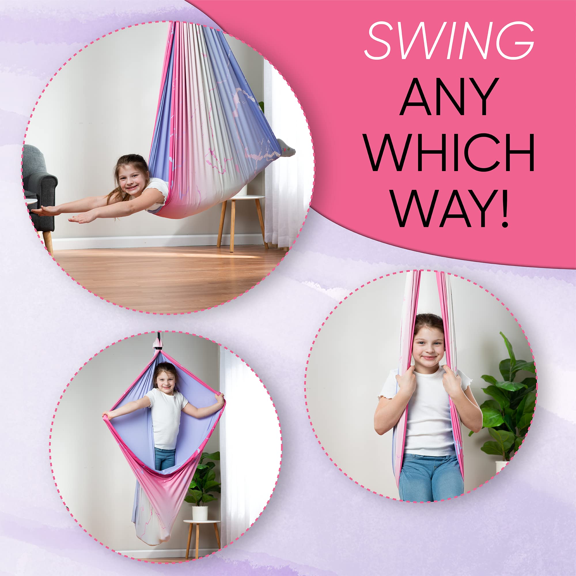 FRIENDLY CUDDLE folded swing ready for laundry showing machine-washable benefit