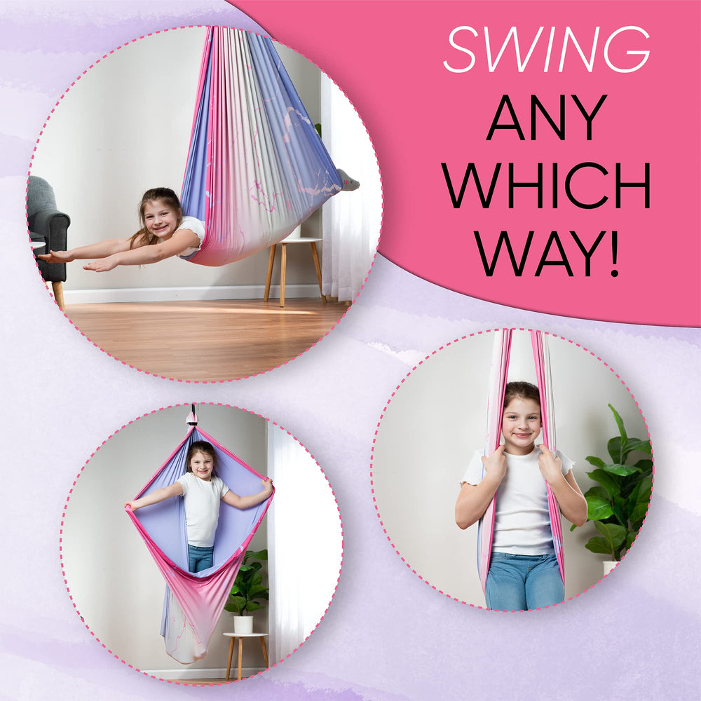 FRIENDLY CUDDLE folded swing ready for laundry showing machine-washable benefit
