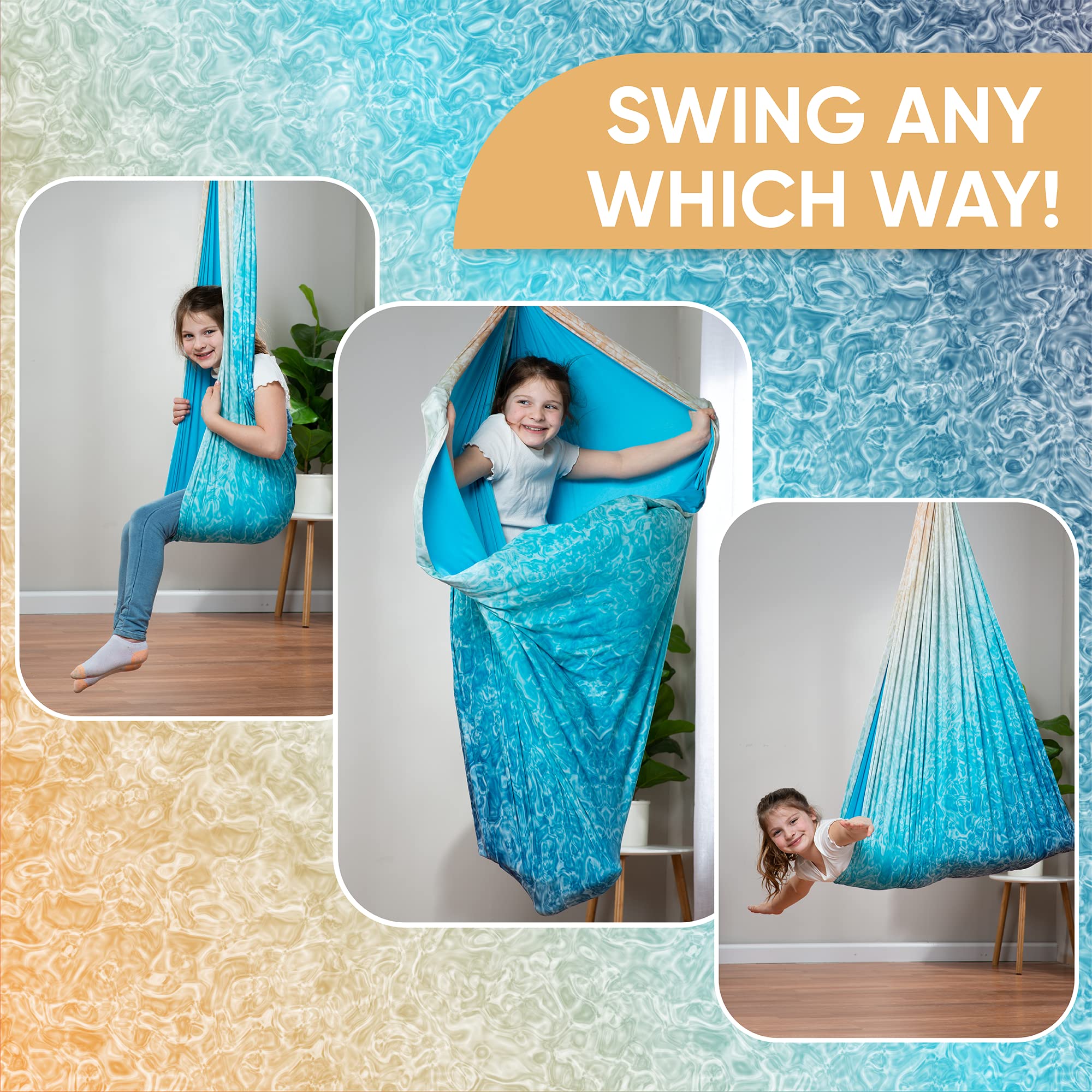 FRIENDLY CUDDLE swing beside chair for size comparison to show roomy interior