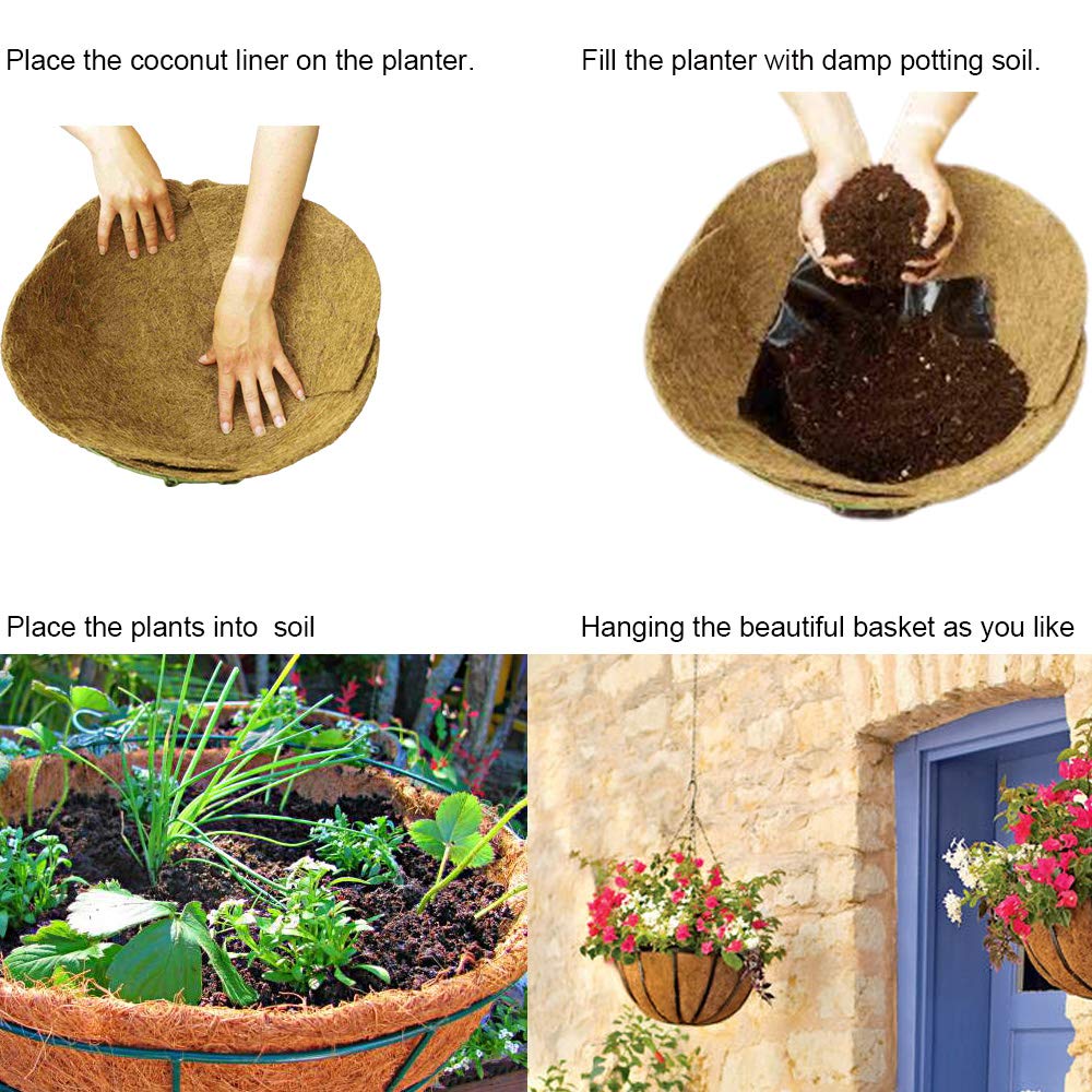 Frillybutts lined planter with colorful petunias showing improved presentation and drainage