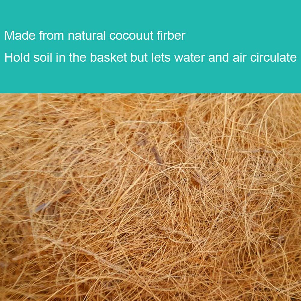 Frillybutts liner installed in a wired hanging basket to prevent soil loss and tidy planting