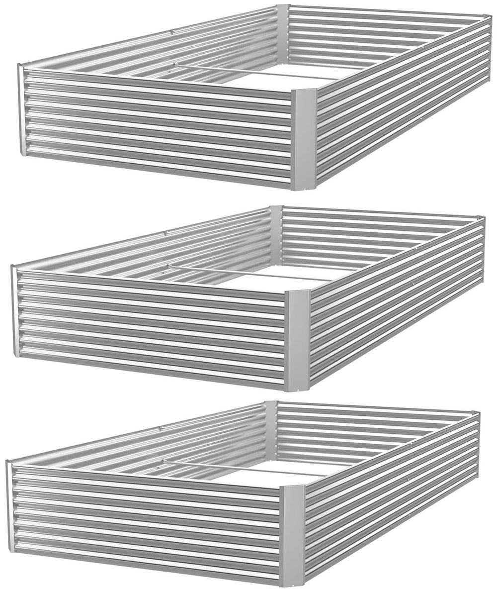 FRIZIONE front view of assembled galvanized raised garden bed showing sturdy build and quick setup