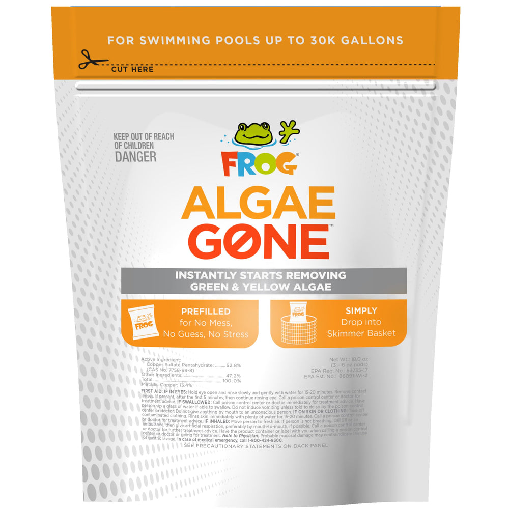FROG Algae Gone front packaging showing three pods and benefits