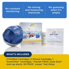 FROG @Ease SmartChlor tablets beside cartridge illustrating combined sanitizer components for simplified care