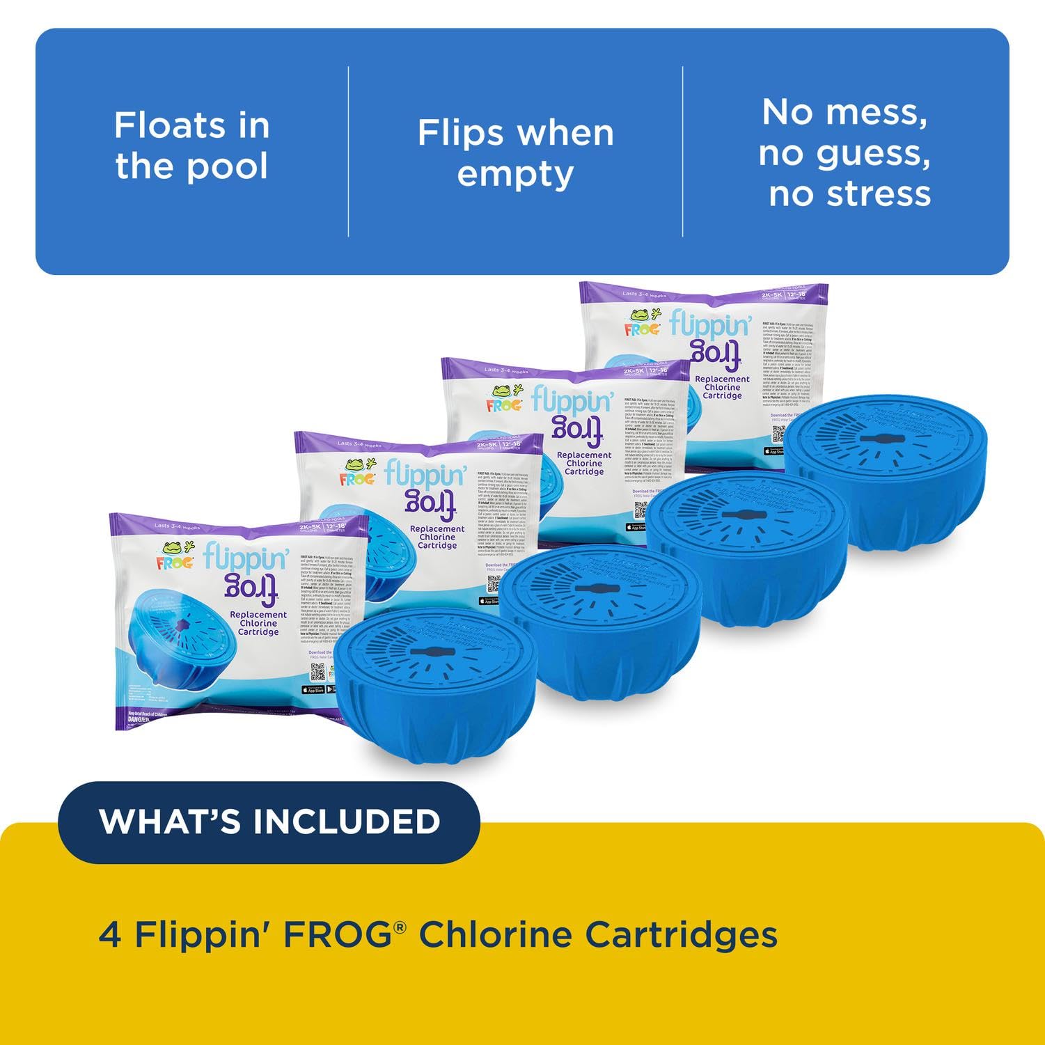 FROG cartridges mounted on mineral unit floating in pool showing combined sanitizing action benefit