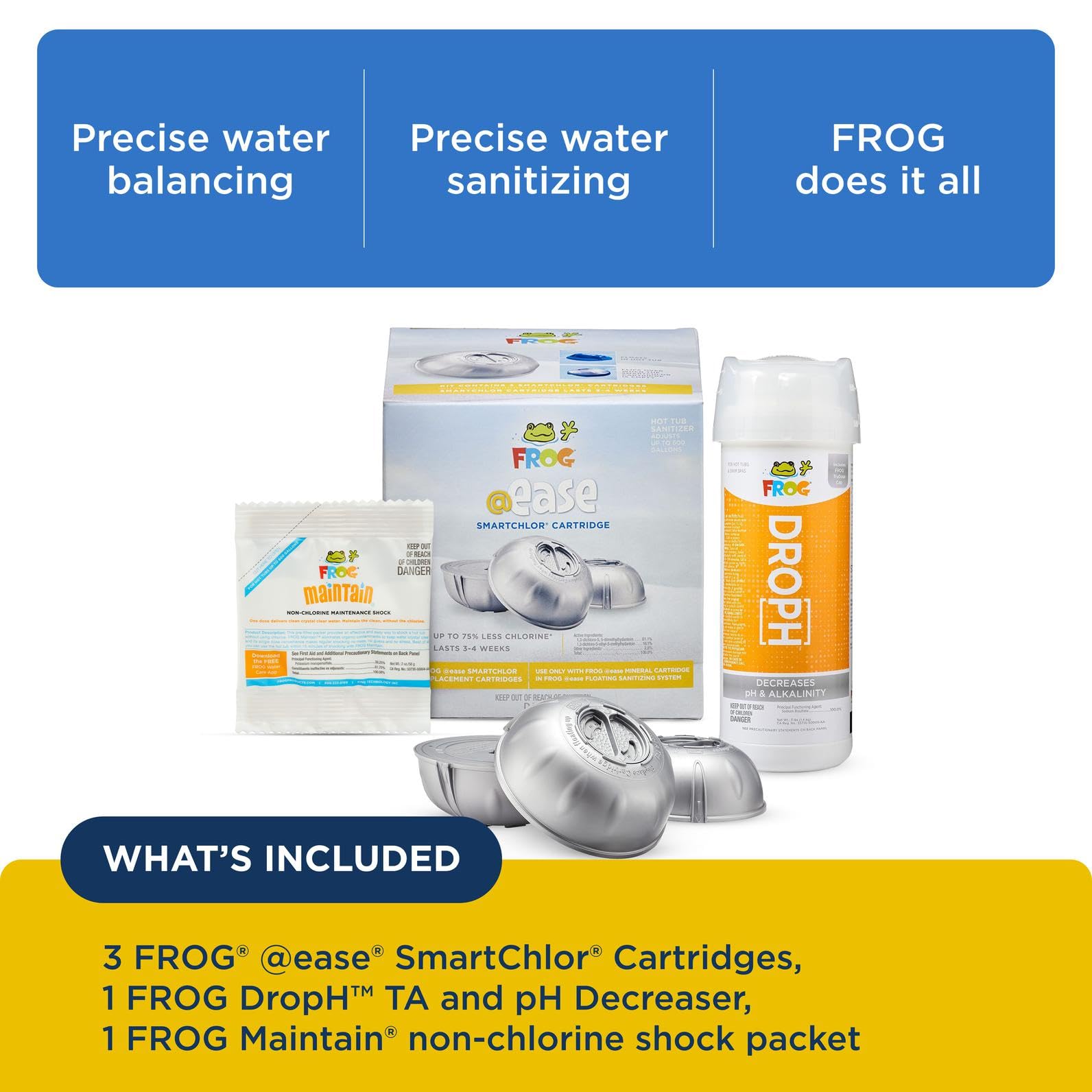 FROG DropH bottle label visible indicating alkalinity correction benefit