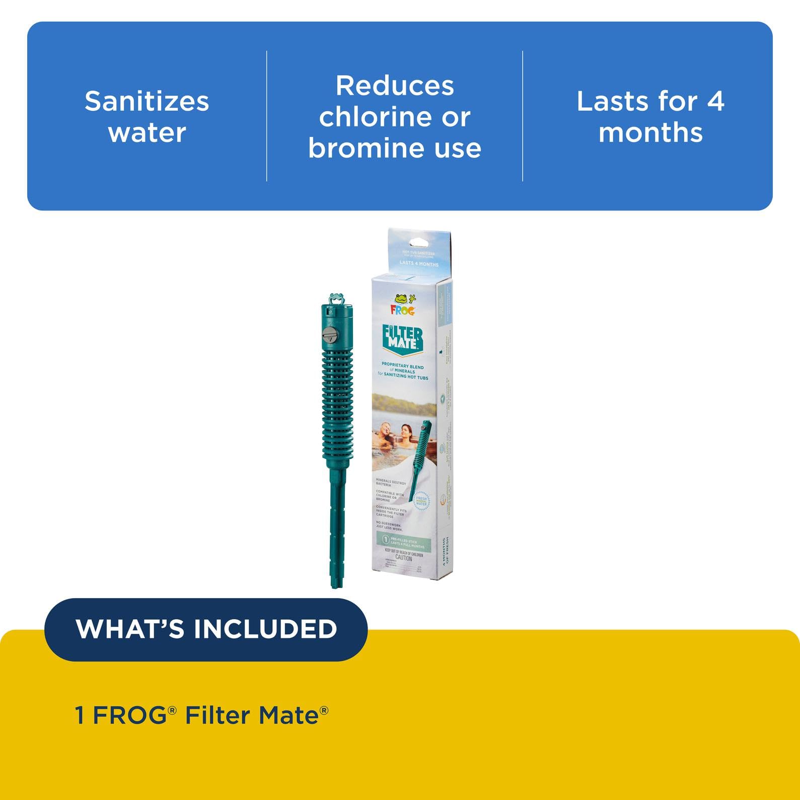 FROG stick being inserted into a hot tub filter for simple installation